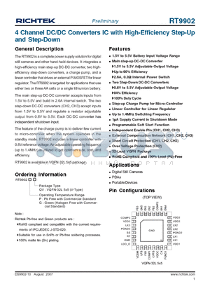 RT9902GQV datasheet - 4 Channel DC/DC Converters IC with High-Efficiency Step-Up and Step-Down