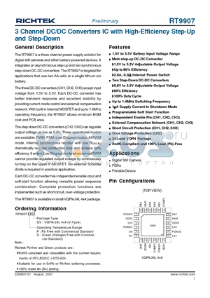 RT9907 datasheet - 3 Channel DC/DC Converters IC with High-Efficiency Step-Up and Step-Down