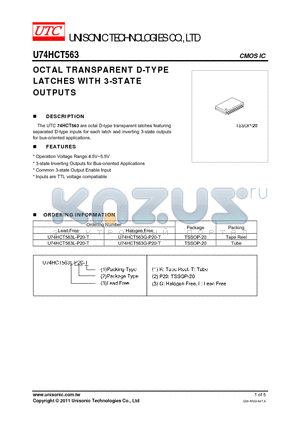 U74HCT563G-P20-T datasheet - OCTAL TRANSPARENT D-TYPE LATCHES WITH 3-STATE OUTPUTS