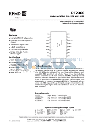 RF2360412 datasheet - LINEAR GENERAL PURPOSE AMPLIFIER