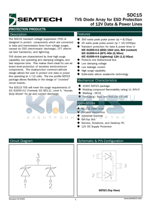 SDC15TG datasheet - TVS Diode Array for ESD Protection of 12V Data & Power Lines