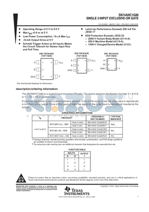 SN74AHC1G86 datasheet - SINGLE 2-INPUT EXCLUSIVE-OR GATE