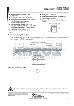 SN74AHC1G32TDCKRQ1 datasheet - SINGLE 2-INPUT POSITIVE-OR GATE