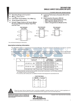 SN74AHC1G86DBVR datasheet - SINGLE 2-INPUT EXCLUSIVE-OR GATE