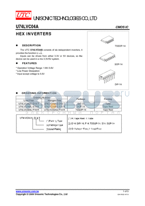 U74LVC04AL-D14-T datasheet - HEX INVERTERS