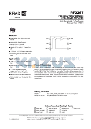 RF2367PCBA-41X datasheet - PCS CDMA/TDMA/GSM1800 3V PA DRIVER AMPLIFIER