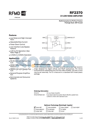 RF2370_1 datasheet - 3V LOW NOISE AMPLIFIER