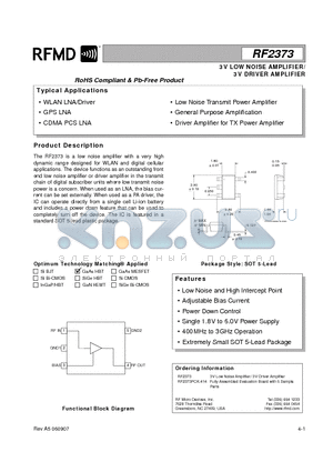 RF2373PCK-414 datasheet - 3V LOW NOISE AMPLIFIER/ 3V DRIVER AMPLIFIER