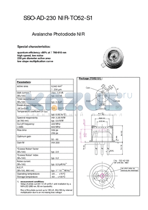SSO-AD-230NIR-TO52-S1 datasheet - Avalanche Photodiode NIR