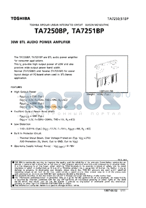 TA7251BP datasheet - 30W BTL AUDIO POWER AMPLIFIER