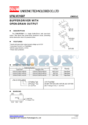 U74LVC1G07G-AE5-R datasheet - BUFFER/DRIVER WITH OPEN-DRAIN OUTPUT