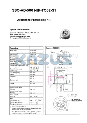 SSO-AD-500NIR-TO52-S1 datasheet - Avalanche Photodiode NIR