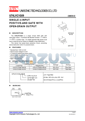 U74LVC1G09L-AE5-R datasheet - SINGLE 2-INPUT POSITIVE-AND GATE WITH OPEN-DRAIN OUTPUT