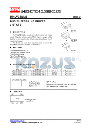 U74LVC1G125 datasheet - BUS BUFFER/LINE DRIVER 3-STATE