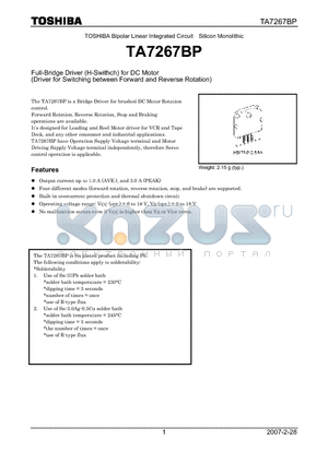 TA7267BP_07 datasheet - Full-Bridge Driver (H-Swithch) for DC Motor (Driver for Switching between Forward and Reverse Rotation)