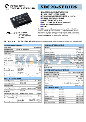 SDC20-48S12 datasheet - 20 WATTS DC-DC CONVERTER