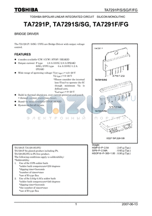 TA7291S/SG datasheet - BRIDGE DRIVER