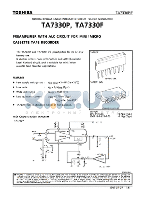 TA7330F datasheet - PREAMPLIFIER WITH ALC CIRCUIT FOR MINI/MICRO CASSETTE TAPE RECORDER