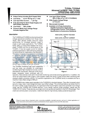 TLV2262CPWLE datasheet - Advanced LinCMOSE RAIL-TO-RAIL OPERATIONAL AMPLIFIERS