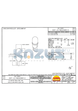 SSP-01TWB3SW12 datasheet - LED MINIATURE WEDGE BASE, YELLOW, MILKY WHITE DIFFUSED