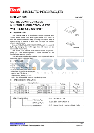 U74LVC1G99L-S08-T datasheet - ULTRA-CONFIGURABLE MULTIPLE- FUMCTION GATE WITH 3-STATE OUTPUT