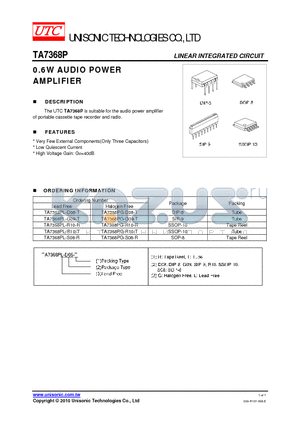 TA7368PG-R10-T datasheet - 0.6W AUDIO POWER AMPLIFIER