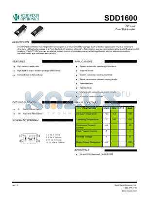 SDD1600 datasheet - DC Input Quad Optocoupler