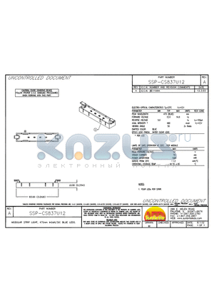 SSP-CS837U12 datasheet - MOUDLAR STRIP LIGHT, 470mm InGaN/SIC BLUE LEDs.