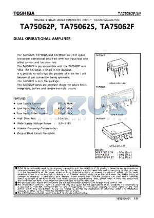 TA75062P datasheet - DUAL OPERATIONAL AMPLIFIER