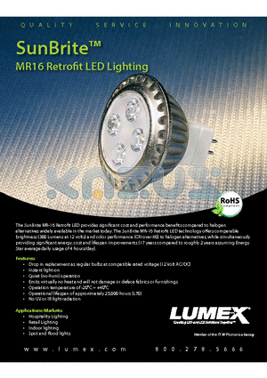 SSP-M16MW012C05 datasheet - Drop in replacement as regular bulbs at compatible rated voltage