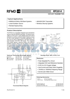 RF2514 datasheet - VHF/UHF TRANSMITTER