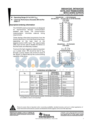 SN74AHC245DBRG4 datasheet - OCTAL BUS TRANSCEIVERS WITH 3-STATE OUTPUTS