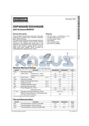 SSP45N20 datasheet - 200V N-Channel MOSFET