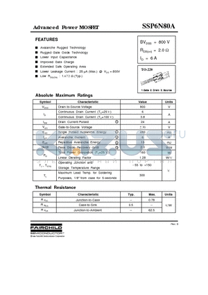 SSP6N80A datasheet - Advanced Power MOSFET