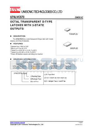 U74LVC573 datasheet - OCTAL TRANSPARENT D-TYPE LATCHES WITH 3-STATE OUTPUTS