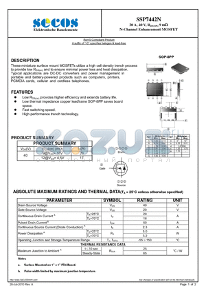 SSP7442N datasheet - N-Channel Enhancement MOSFET