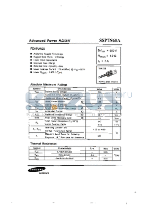 SSP7N60A datasheet - Advanced Power MOSFET