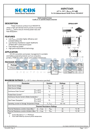 SSPS7334N datasheet - a17 A , 30 V , RDS(ON) 8.5 m N-Ch Enhancement Mode Power MOSFET