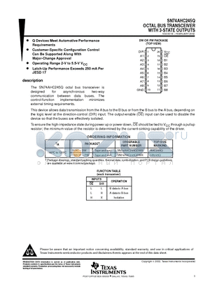 SN74AHC245QDWRG4Q1 datasheet - OCTAL BUS TRANSCEIVER WITH 3-STATE OUTPUTS