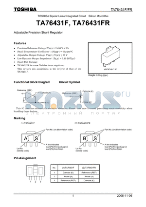 TA76431F datasheet - Adjustable Precision Shunt Regulator