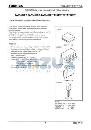 TA76432FC datasheet - 1.26-V Adjustable High-Precision Shunt Regulators