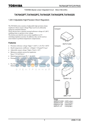 TA76432FR datasheet - 1.26-V Adjustable High-Precision Shunt Regulators