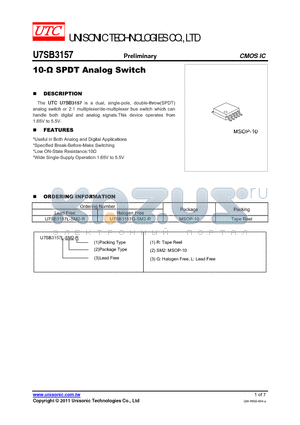 U7SB3157L-SM2-R datasheet - 10-Y SPDT Analog Switch