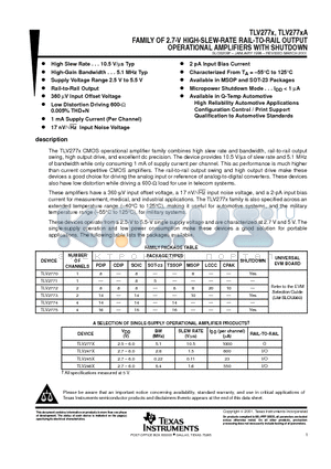 TLV227X datasheet - FAMILY OF 2.7-V HIGH-SLEW-RATE RAIL-TO-RAIL OUTPUT OPERATIONAL AMPLIFIERS WITH SHUTDOWN