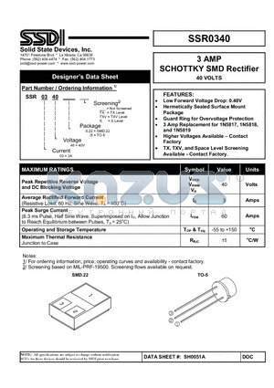 SSR0340 datasheet - SCHOTTKY SMD Rectifier