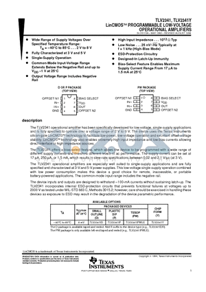 TLV2341ID datasheet - LinCMOSE PROGRAMMABLE LOW-VOLTAGE OPERATIONAL AMPLIFIERS