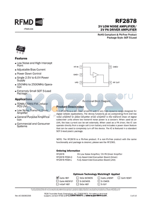 RF2878_1 datasheet - 3V LOW NOISE AMPLIFIER/ 3V PA DRIVER AMPLIFIER