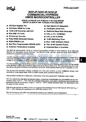 U8397JFL datasheet - COMMERCIAL/EXPRESS HMOS MICROCONTOLLER