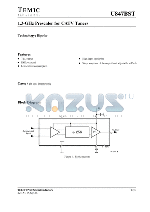 U847BST datasheet - 1.3-GHz Prescaler for CATV Tuners