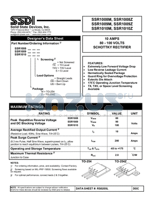 SSR1008 datasheet - 80 - 100 VOLTS SCHOTTKY RECTIFIER
